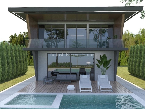 Двухуровневая вилла 4+1 класса люкс с системой умного дома и с бассейном в Кемере на стадии строительства