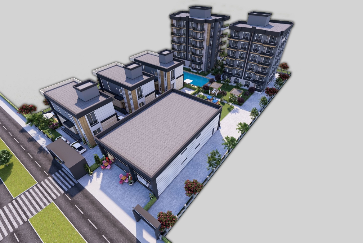 двухкомнатные и трёхкомнатные апартаменты 1+1,2+1 и пятикомнатные виллы дуплекс 4+1 в строящимся жилом комплексе  в микрорайоне Алтынташ, в районе Аксу города Анталия