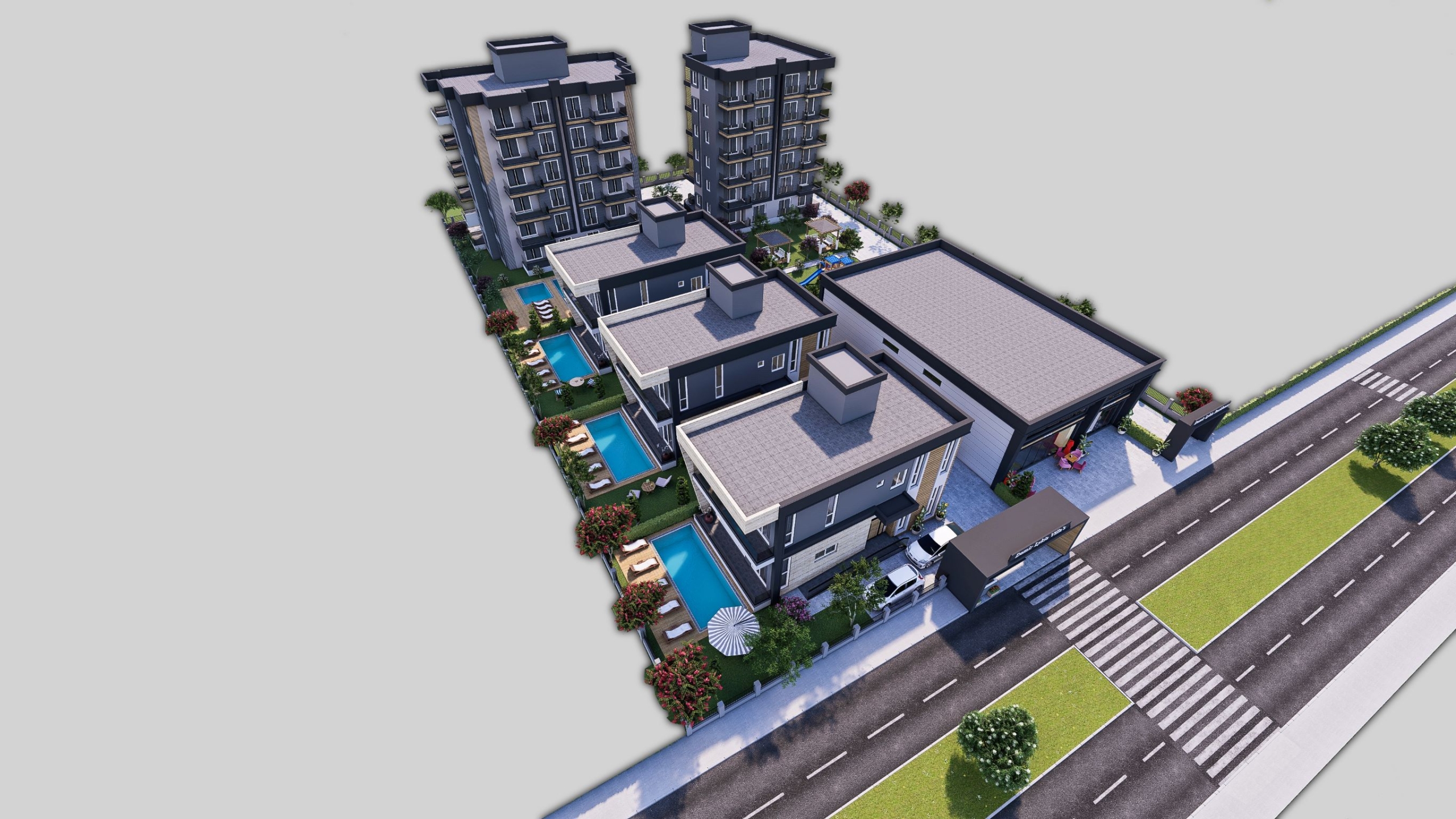 двухкомнатные и трёхкомнатные апартаменты 1+1,2+1 и пятикомнатные виллы дуплекс 4+1 в строящимся жилом комплексе  в микрорайоне Алтынташ, в районе Аксу города Анталия